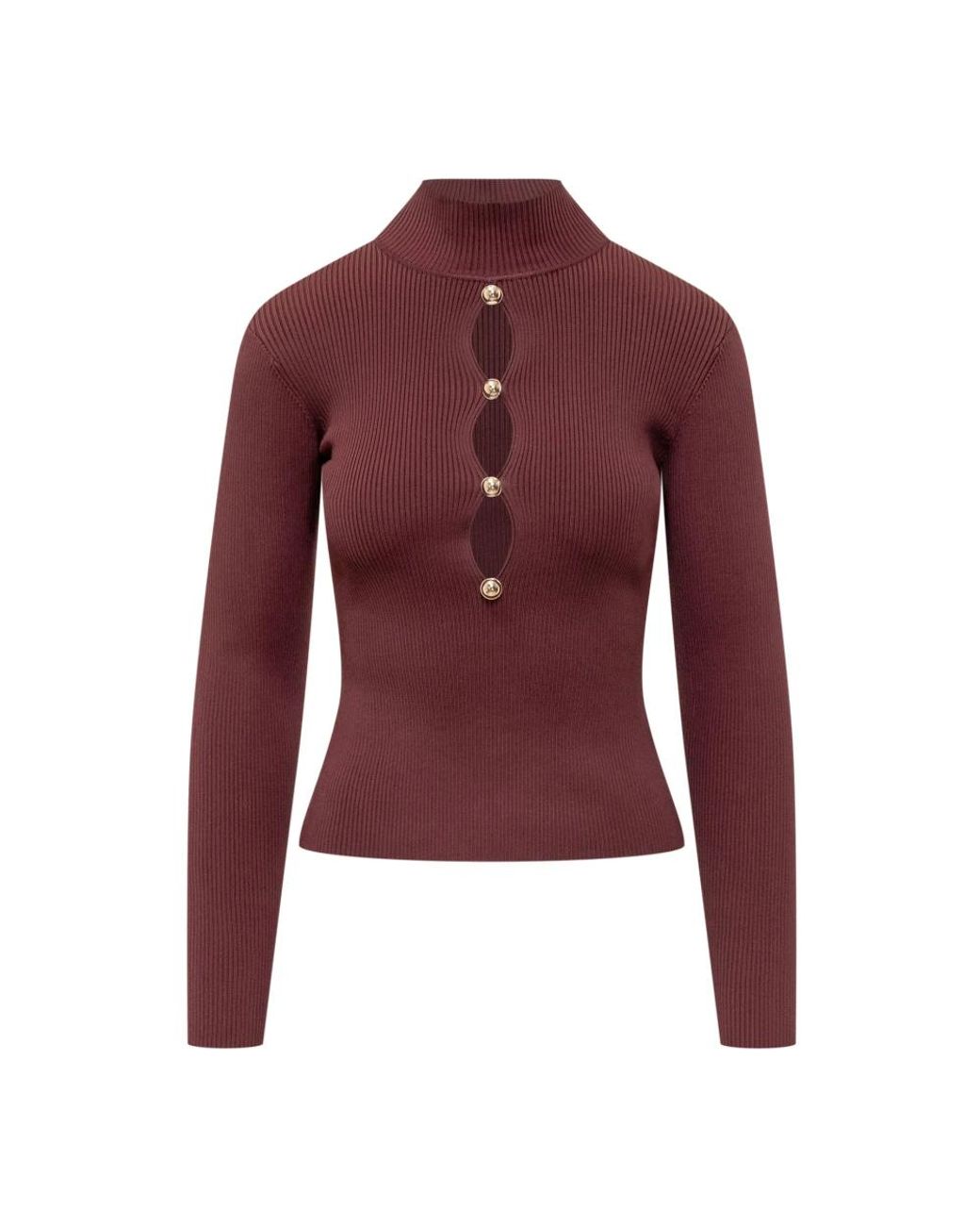 Self-Portrait Keyhole Knit Top in het Red