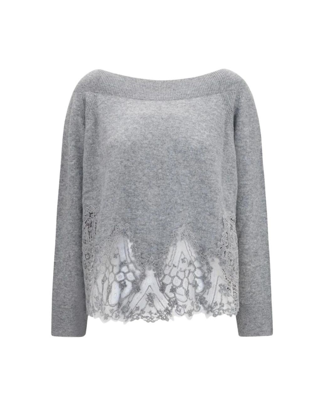 Ermanno Scervino Gray Round-Neck Knitwear