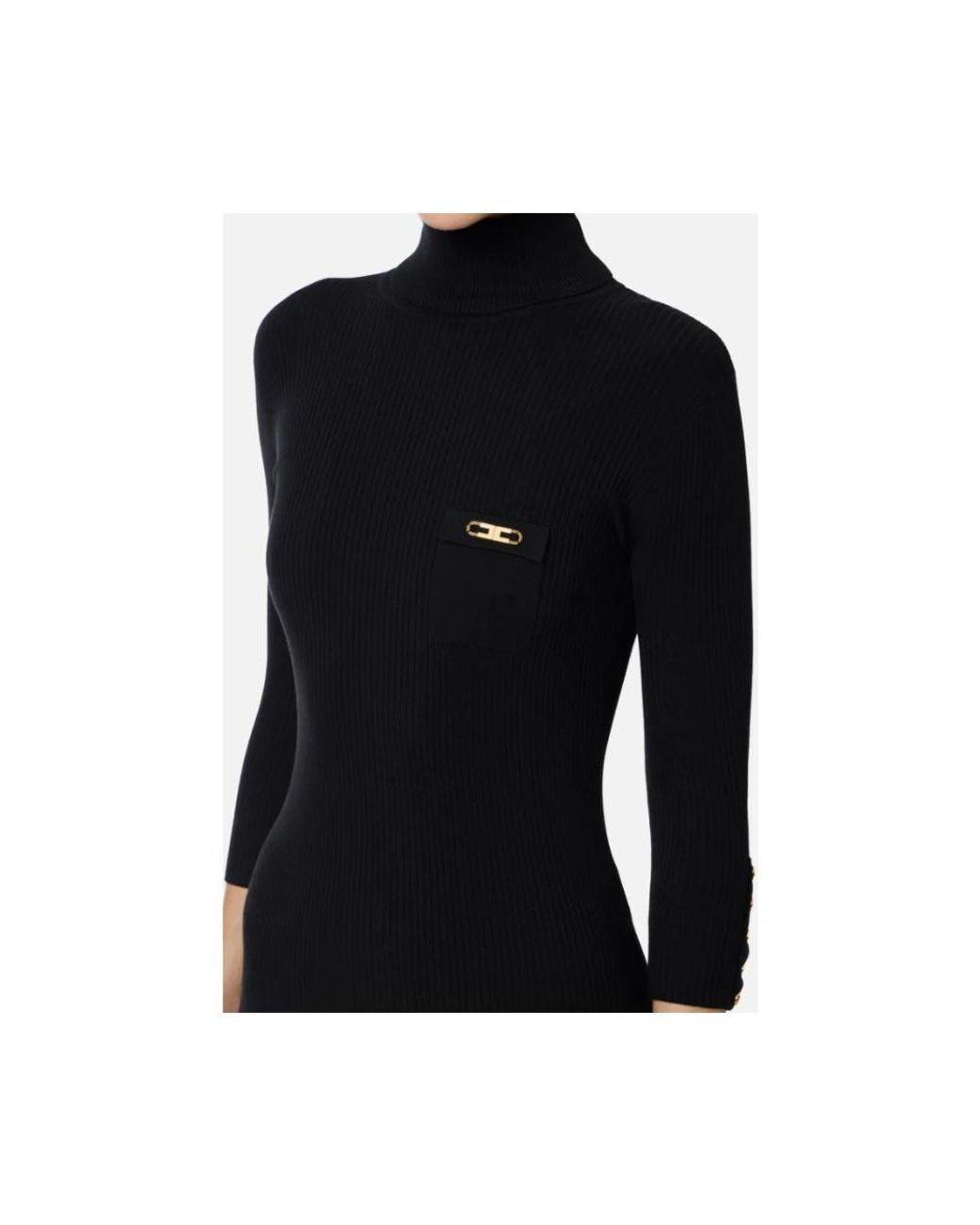 Elisabetta Franchi Kleedjes ,Zwart ,Satijn Zwarte Gebreide Jurk Met Col in het Black