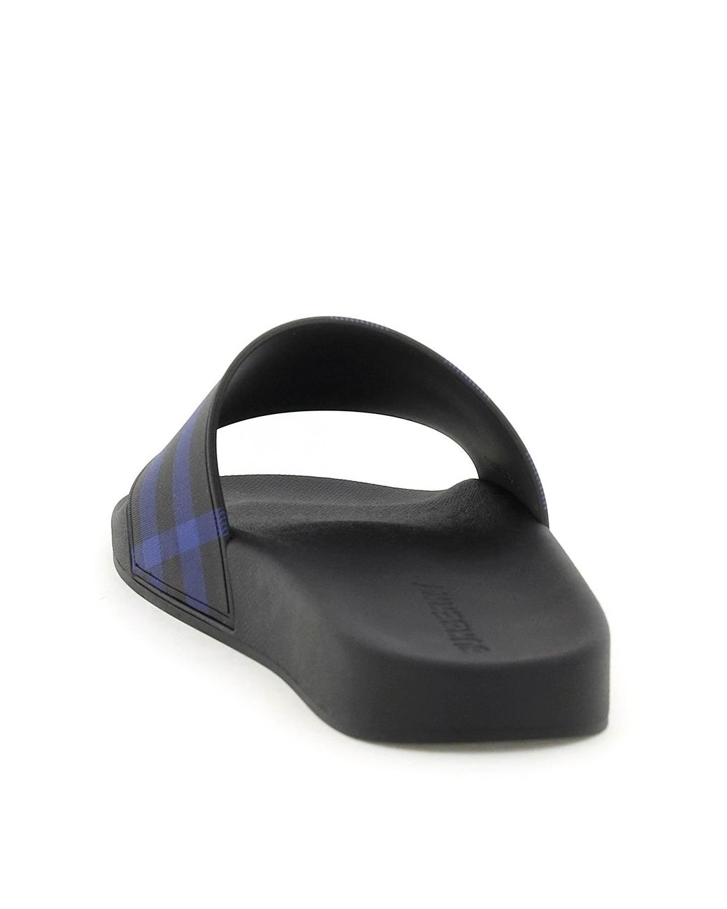 Burberry Check Print Slides in Blue/Black Save 24% Mens Shoes Sandals for Men slides and flip flops Sandals and flip-flops Blue 