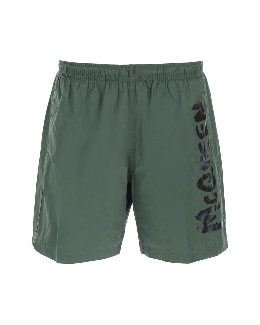 for Men Mens Clothing Shorts Casual shorts Alexander McQueen Synthetic Grafitti Logo Swimshorts in Khaki/Black Green 