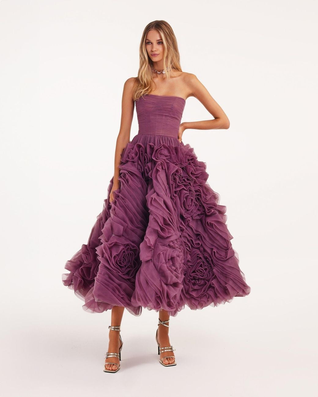 Millà Purple Dramatically Flowered Tulle Dress