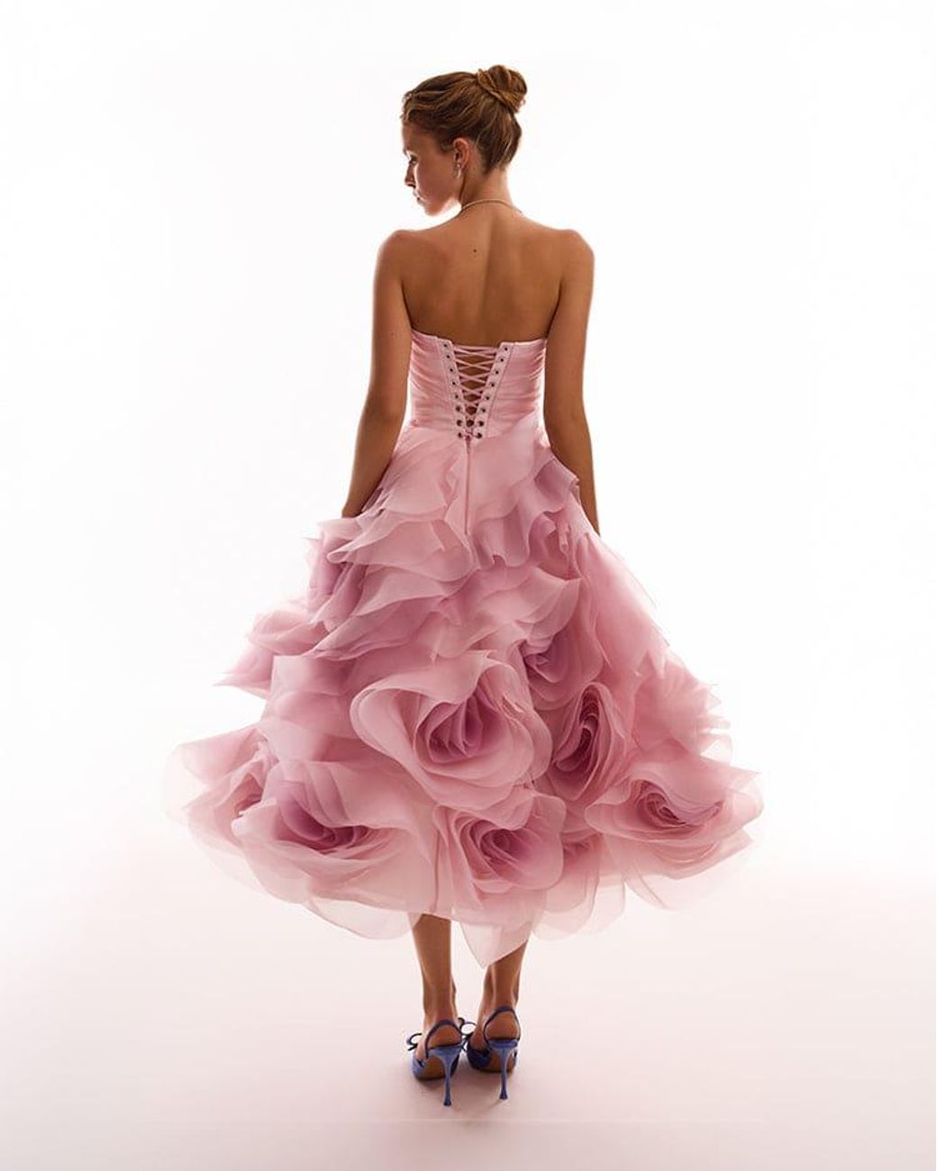 Milla Dramatic Flowered Organza Midi Dress in Pink | Lyst