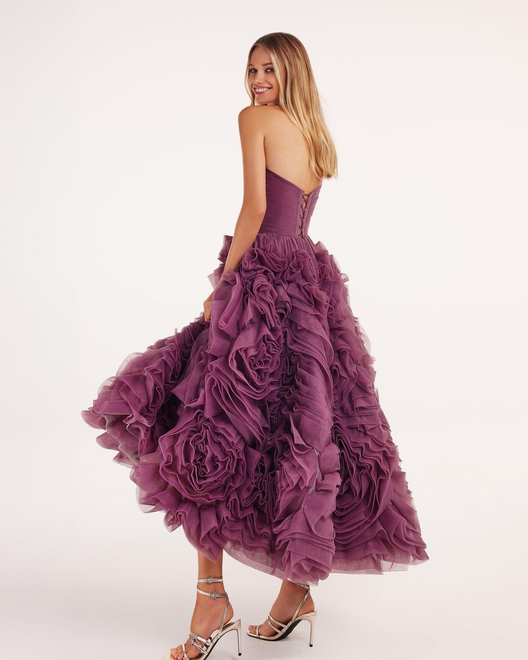 Millà Purple Dramatically Flowered Tulle Dress