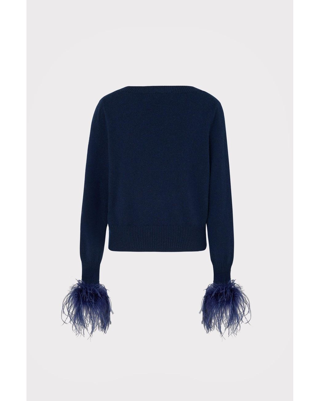 MILLY Blue Feather Cuff V-neck Sweater