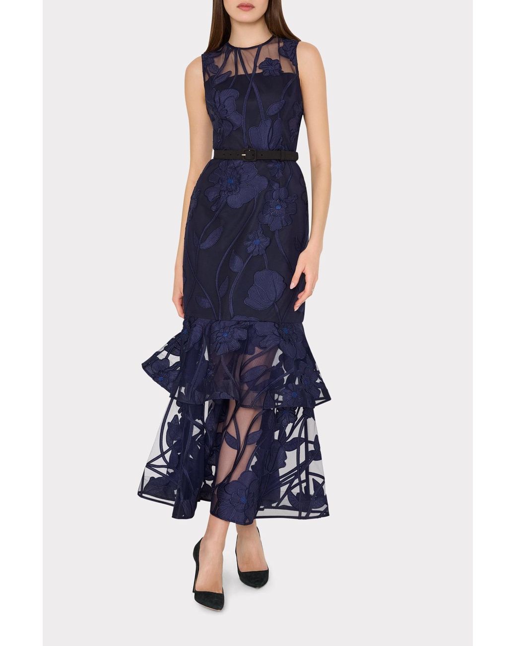 MILLY Anna Embroidered Maxi Dress in Blue | Lyst