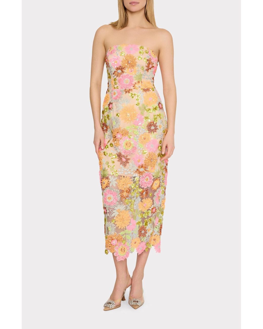 MILLY Kait Floral Blossom Sequins Dress in Metallic | Lyst