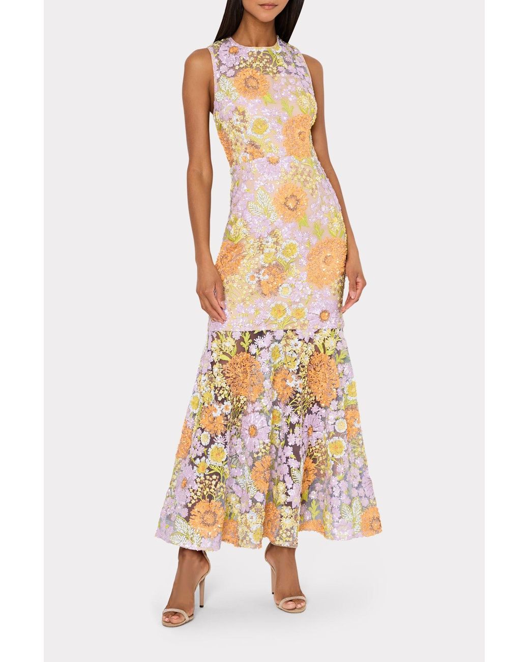 milly anna embroidered maxi dress Milly Anna Floral Embellished Gown