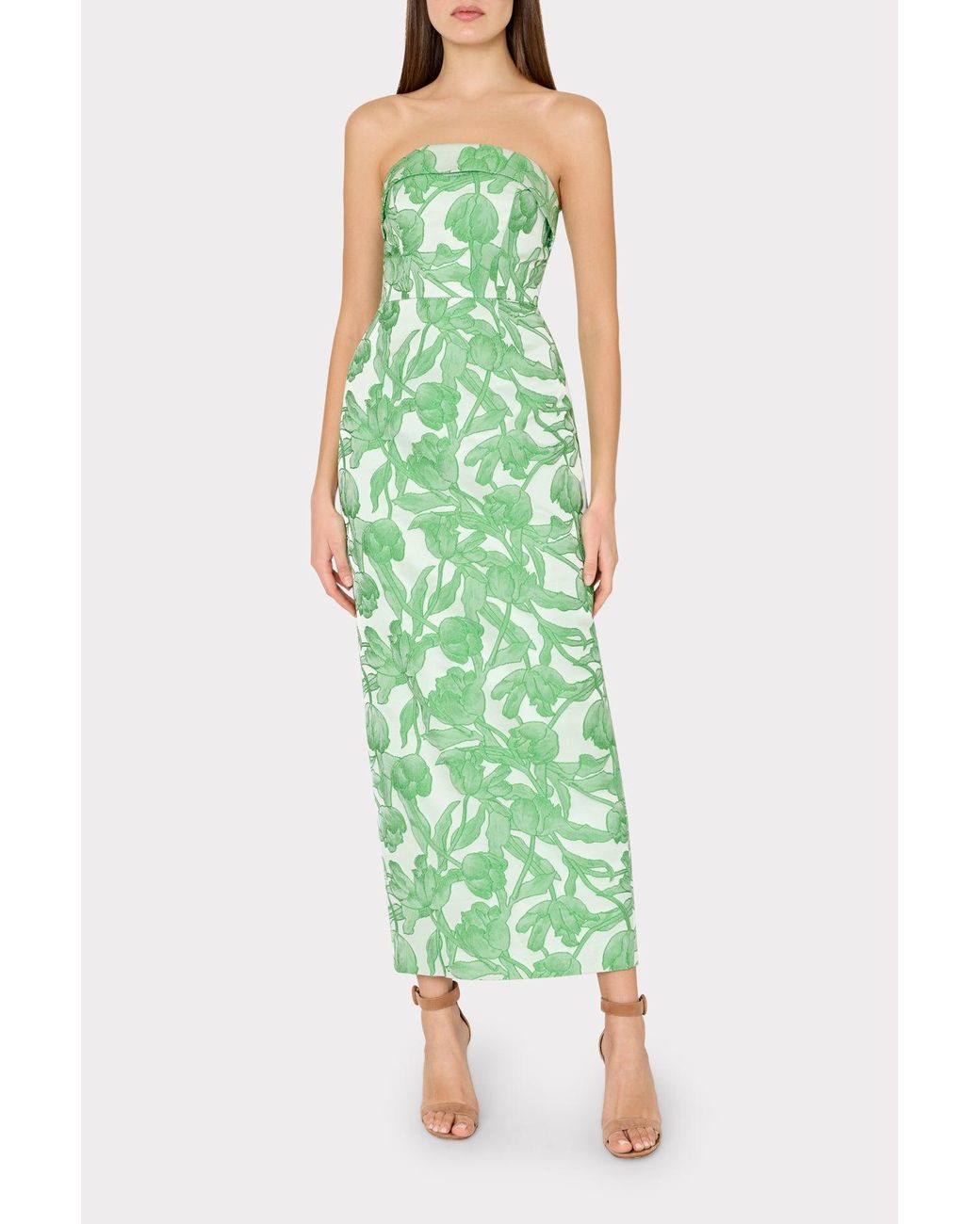 MILLY Tulip Jacquard Strapless Dress in Green | Lyst