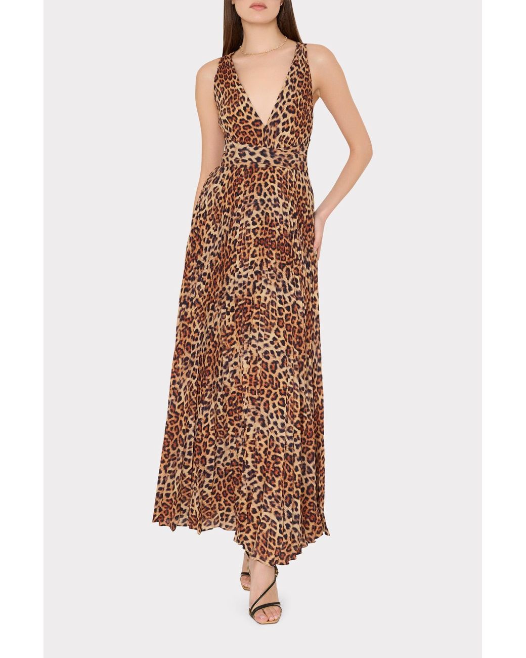 MILLY Natural Oria Leopard Print Pleated Dress