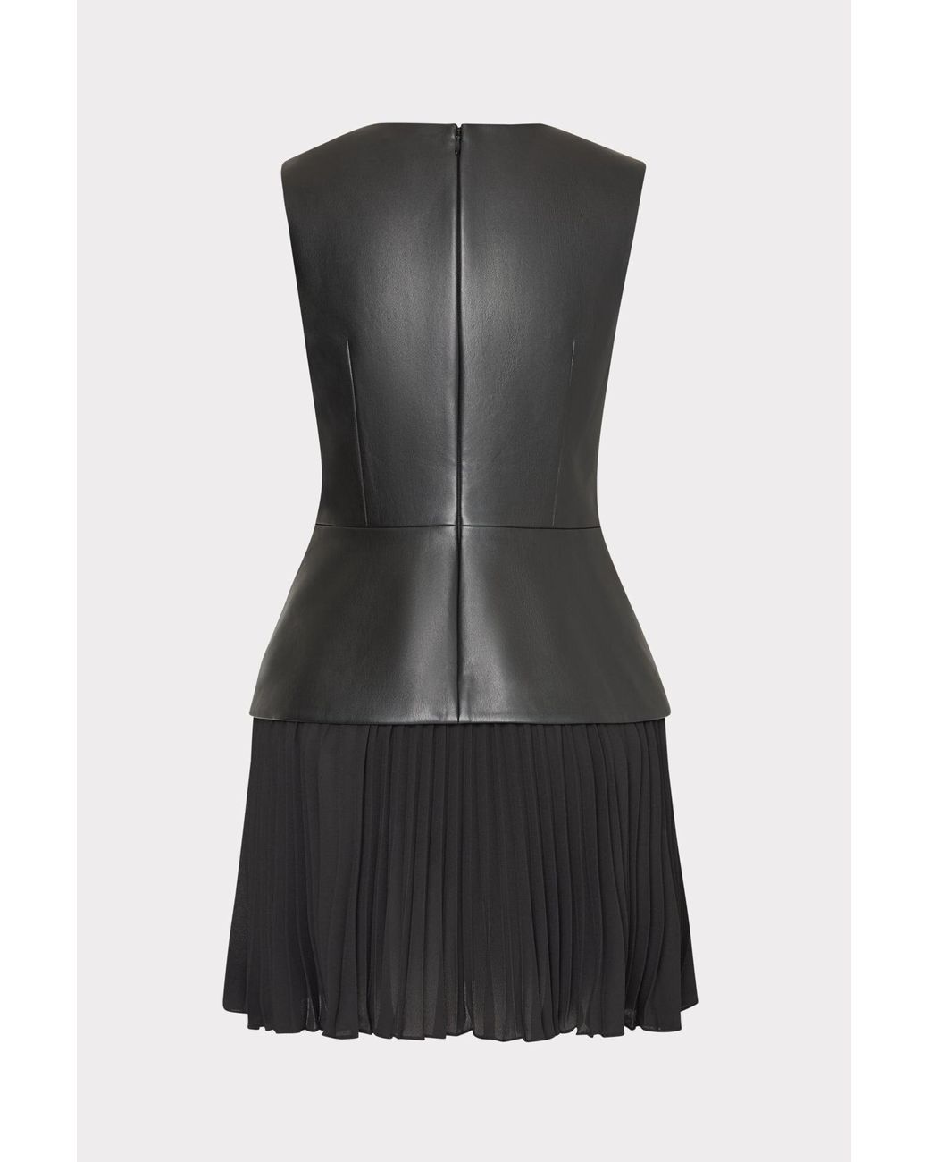 MILLY Black Haddy Leather Pleated Combo Mini Dress