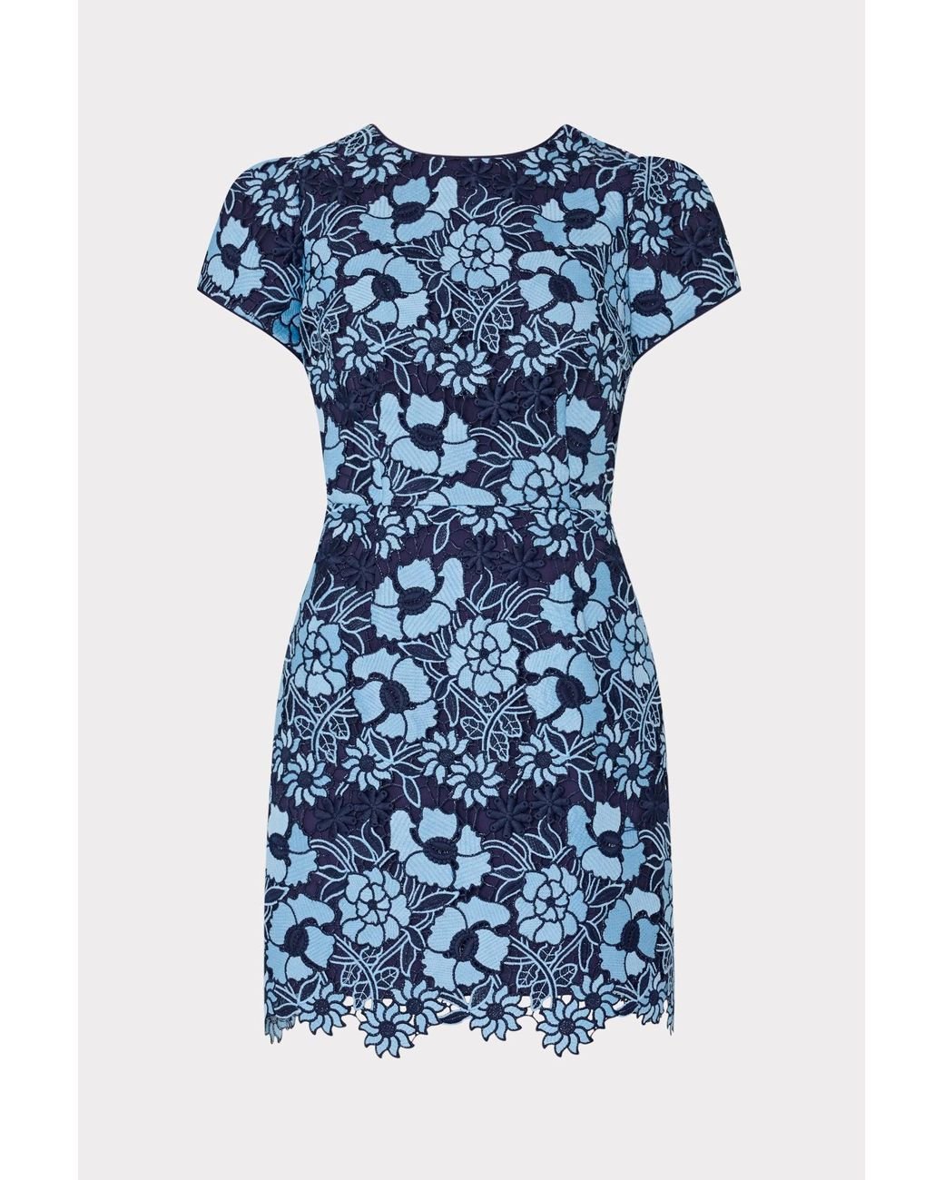 MILLY Kyla Two Tone Floral Lace Mini Dress in Blue | Lyst