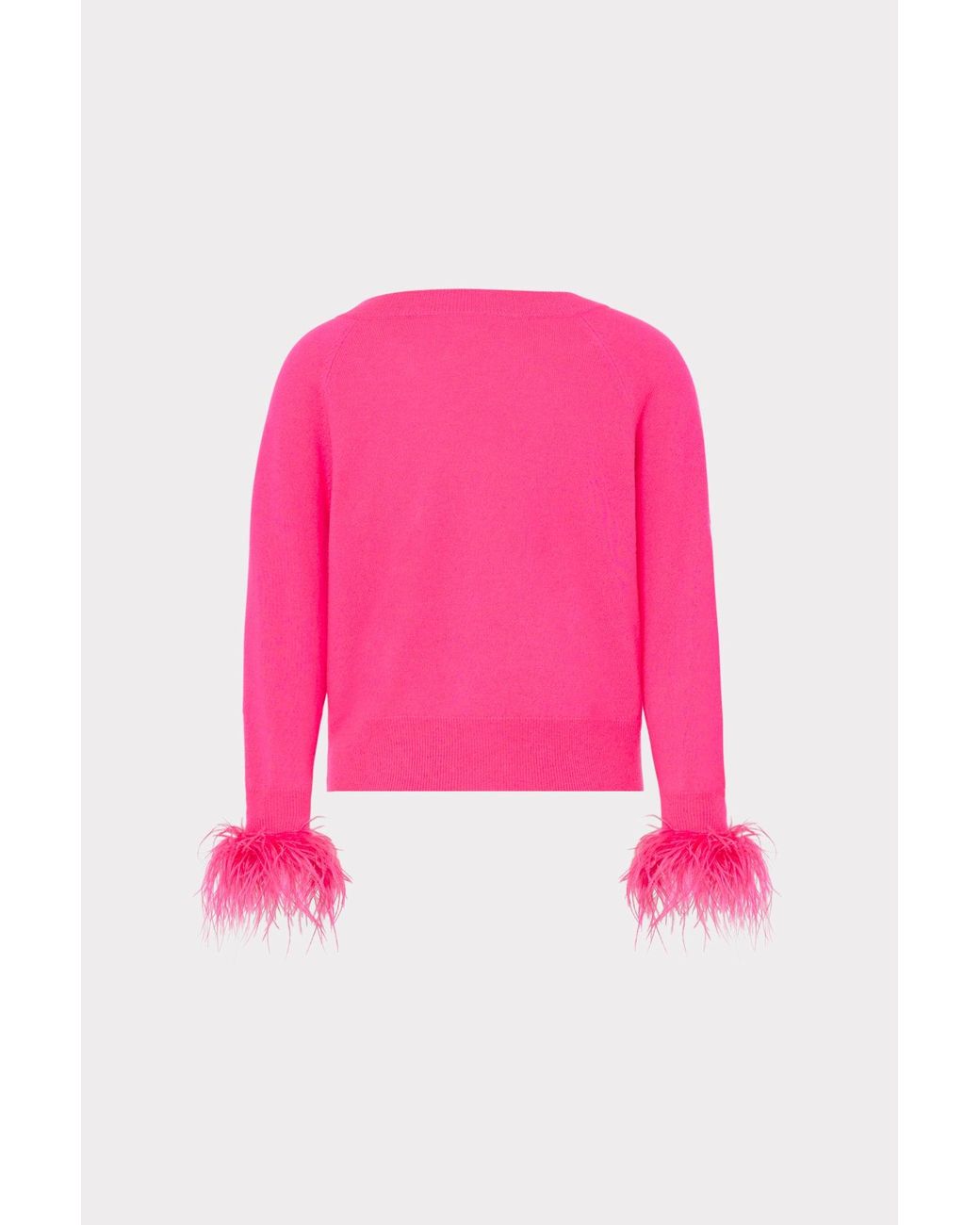 MILLY Pink Feather Cuff V-neck Sweater