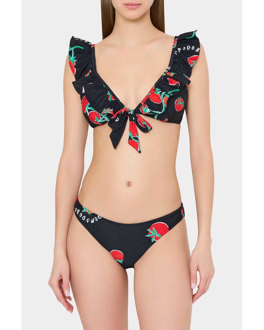 MILLY Blue Pomodoro Ruffle Bikini Top
