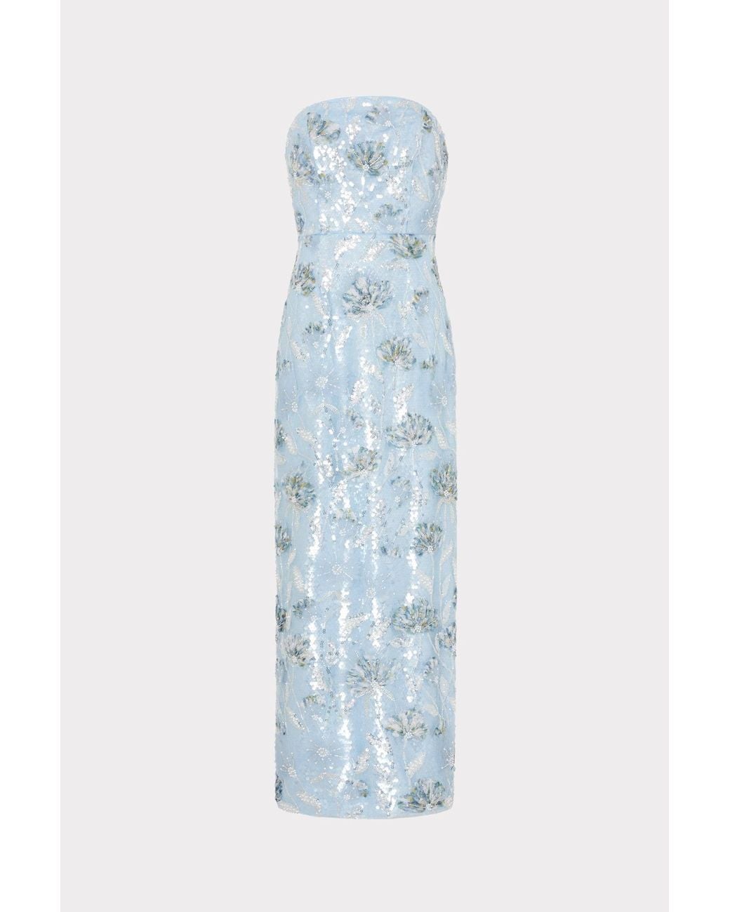milly blue sequin dress Milly Flounce Sequin-Embroidered Midi Dress, Blue, Women's, 2, Cocktail & Party Wedding Guest Dresses Flounce-Hem Dresses