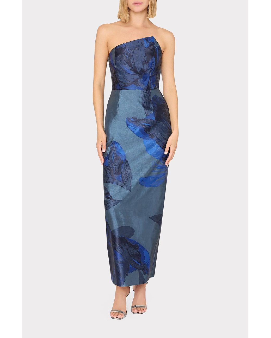 navy blue dress for baby girl MILLY Asymmetrical Forest Jacquard Maxi Dress in Blue