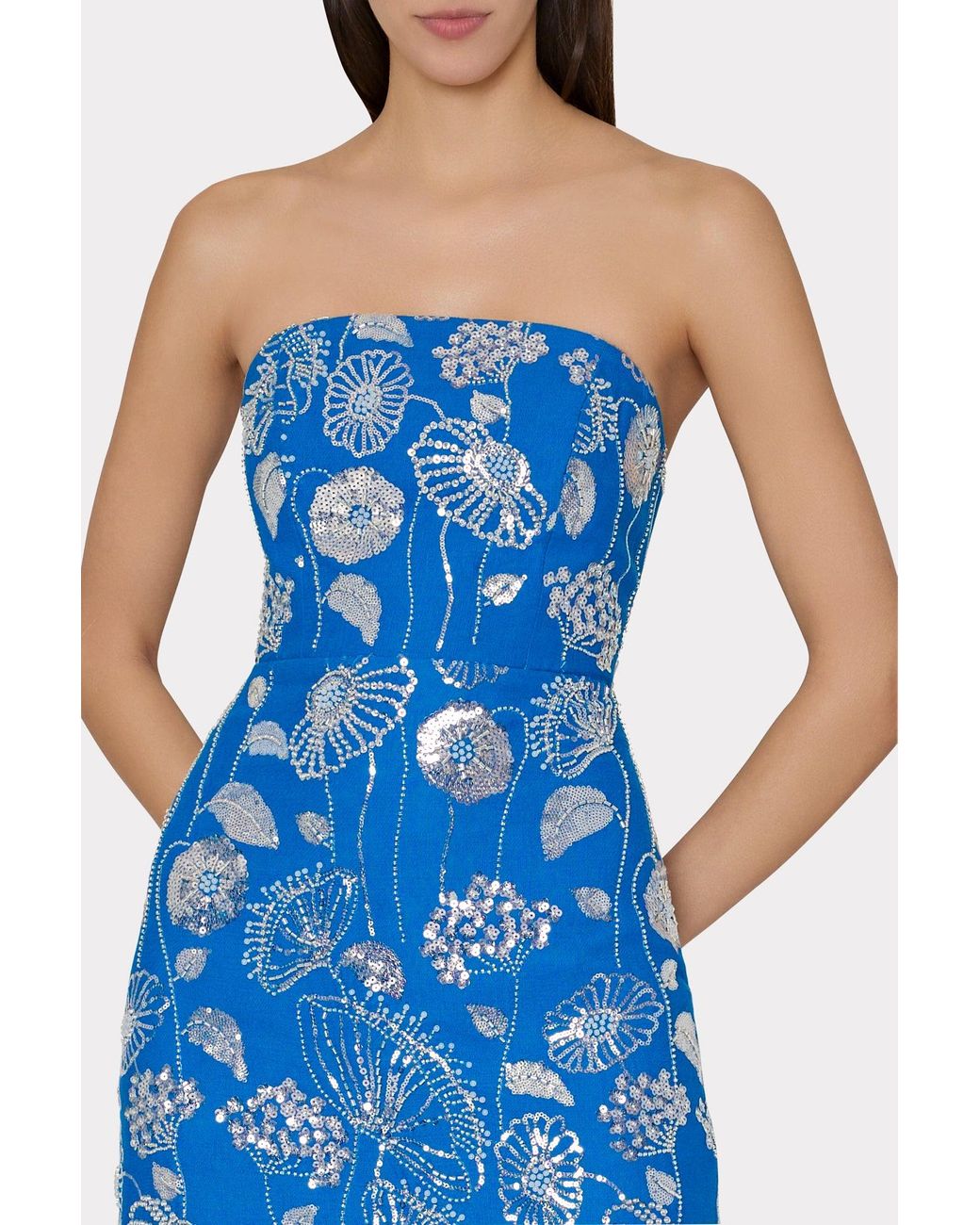 MILLY Orion Sequin Embellished Linen Dress in Blue | Lyst