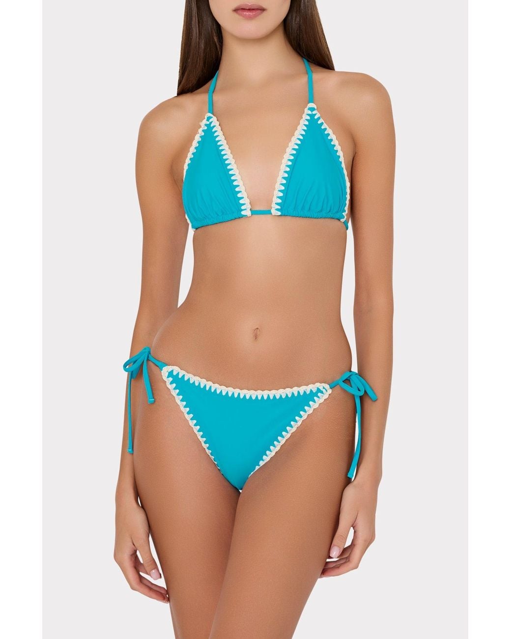 MILLY Blue Solid Bikini Top