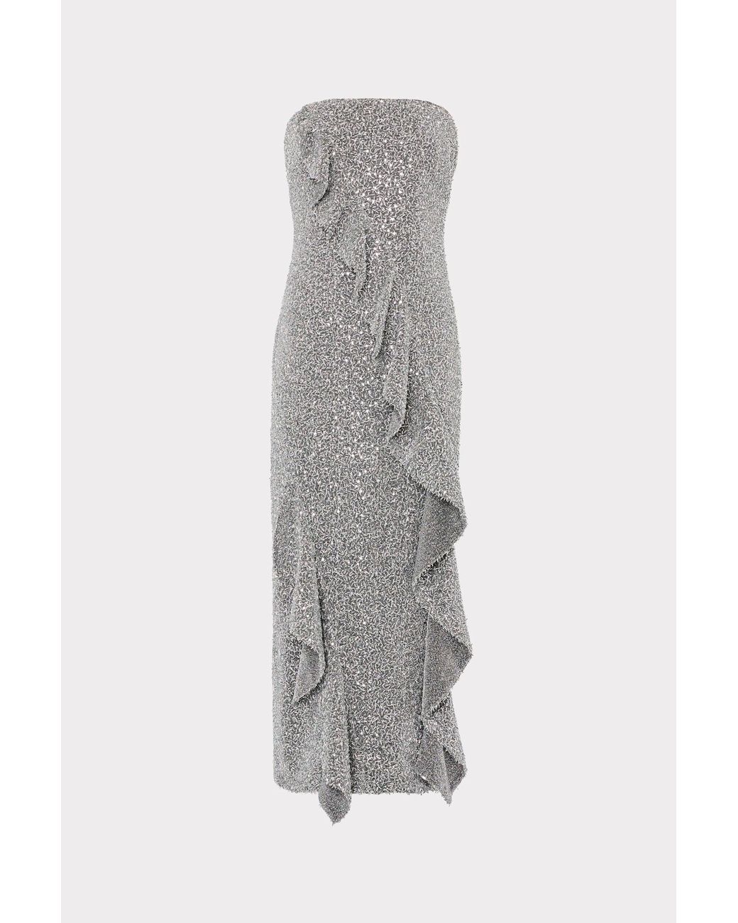 Milly Ruffle MILLY Katy Sequin Strapless Ruffle Dress in Gray | Lyst