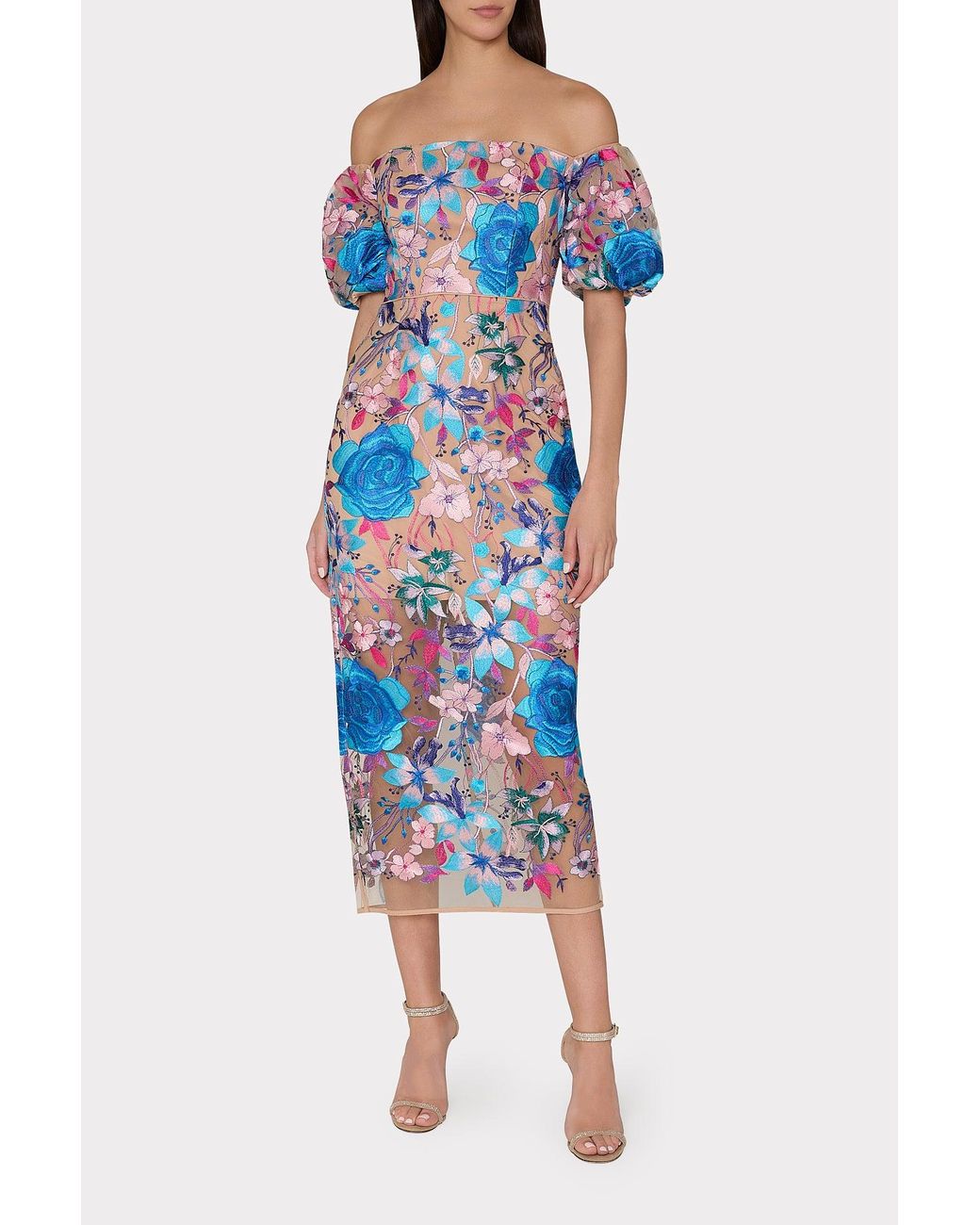 milly embroidered floral dress Milly Hazel Embroidered Midi Dress in Blue main image 1