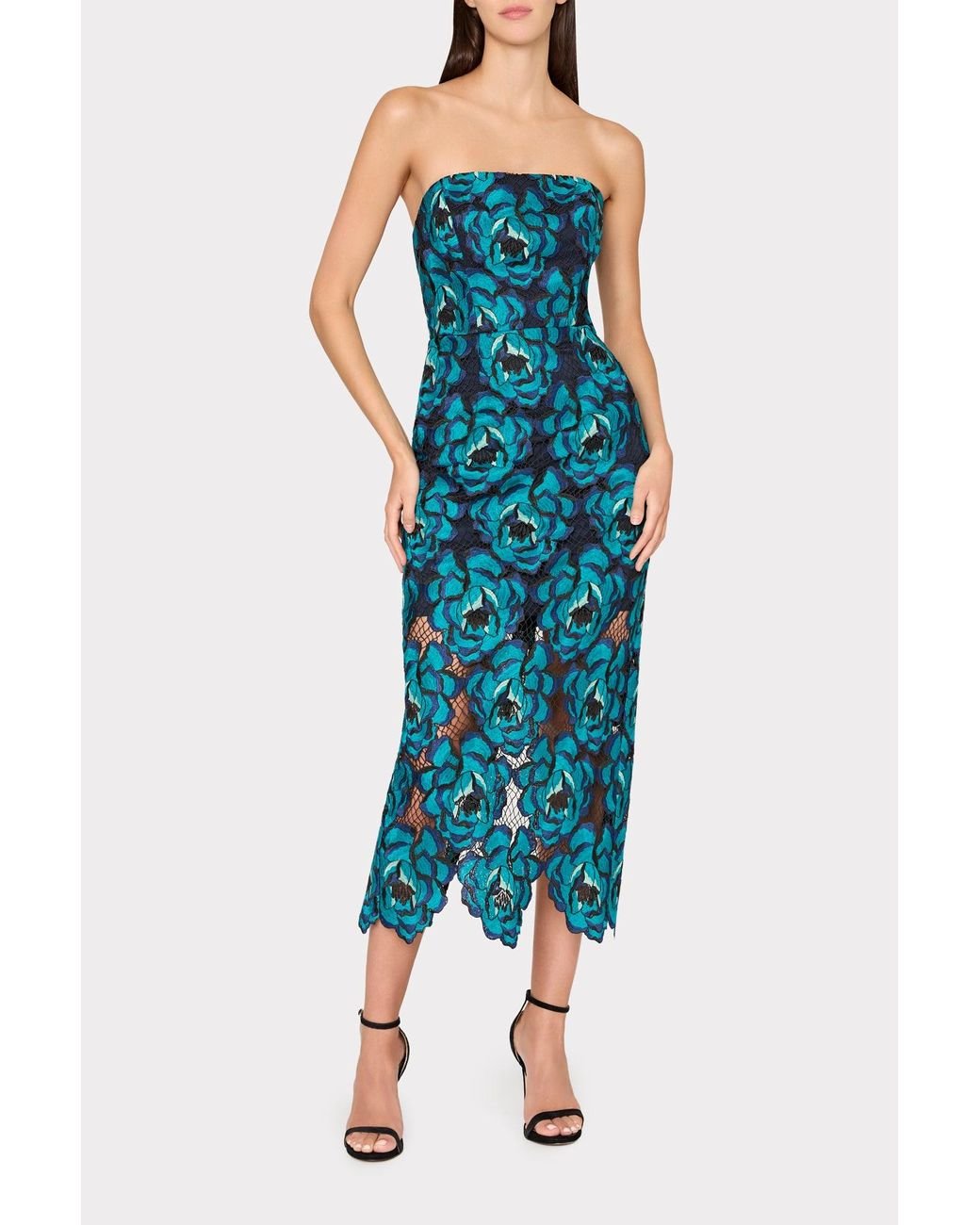 MILLY Kait Blue Bloom Midi Dress