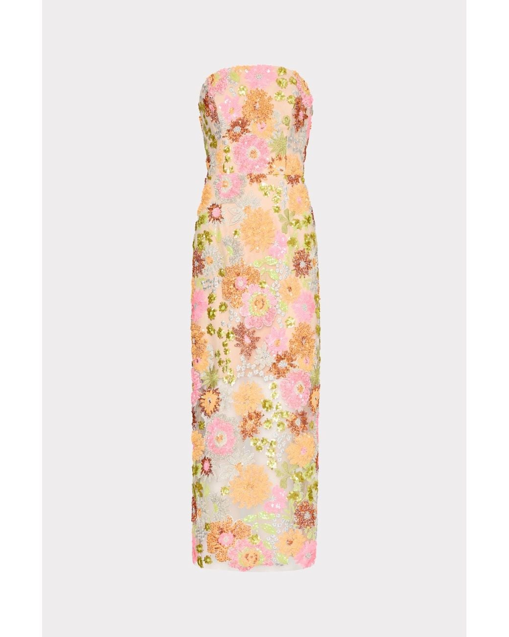 milly kait floral embroidered dress Milly Kait Strapless Tiled Lace Midi-dress main image 1