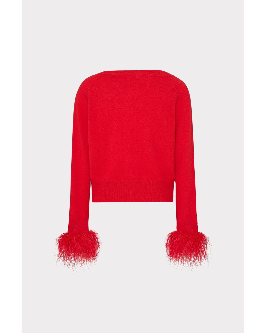 MILLY Red Feather Cuff V-neck Sweater