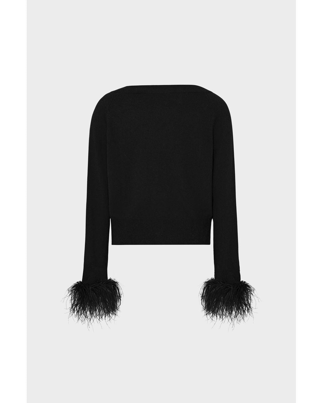 MILLY Black Feather Cuff V-neck Sweater