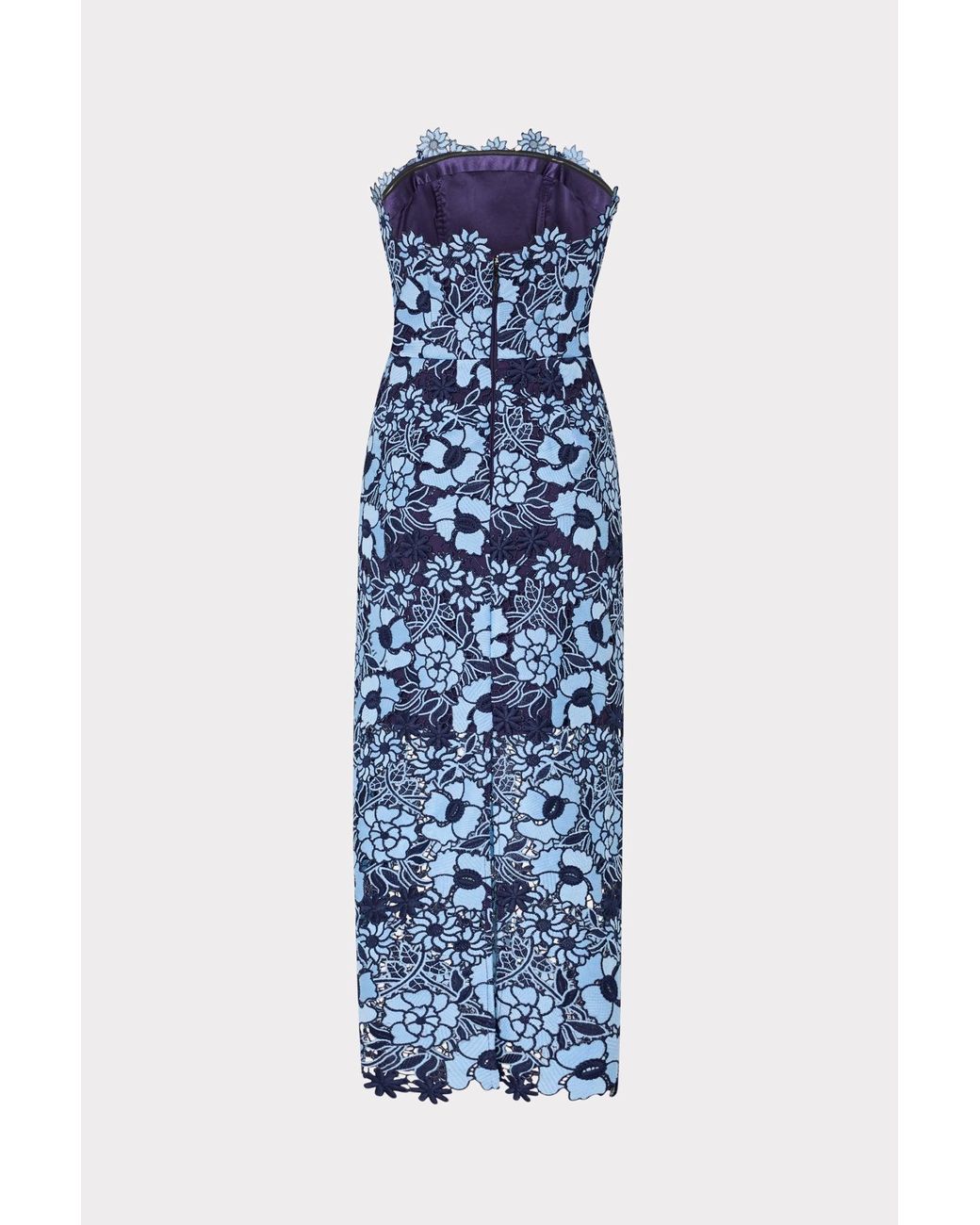knee length dresses for ladies Milly Kait Strapless Tiled Lace Midi-Dress