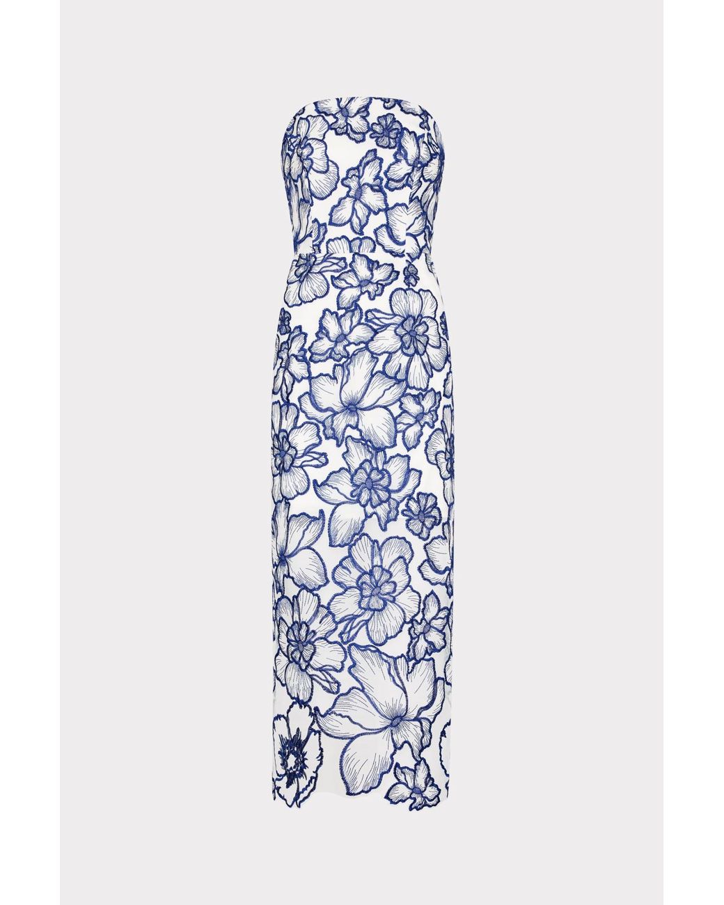 MILLY Kait Floral Garden Embroidered Dress in Blue