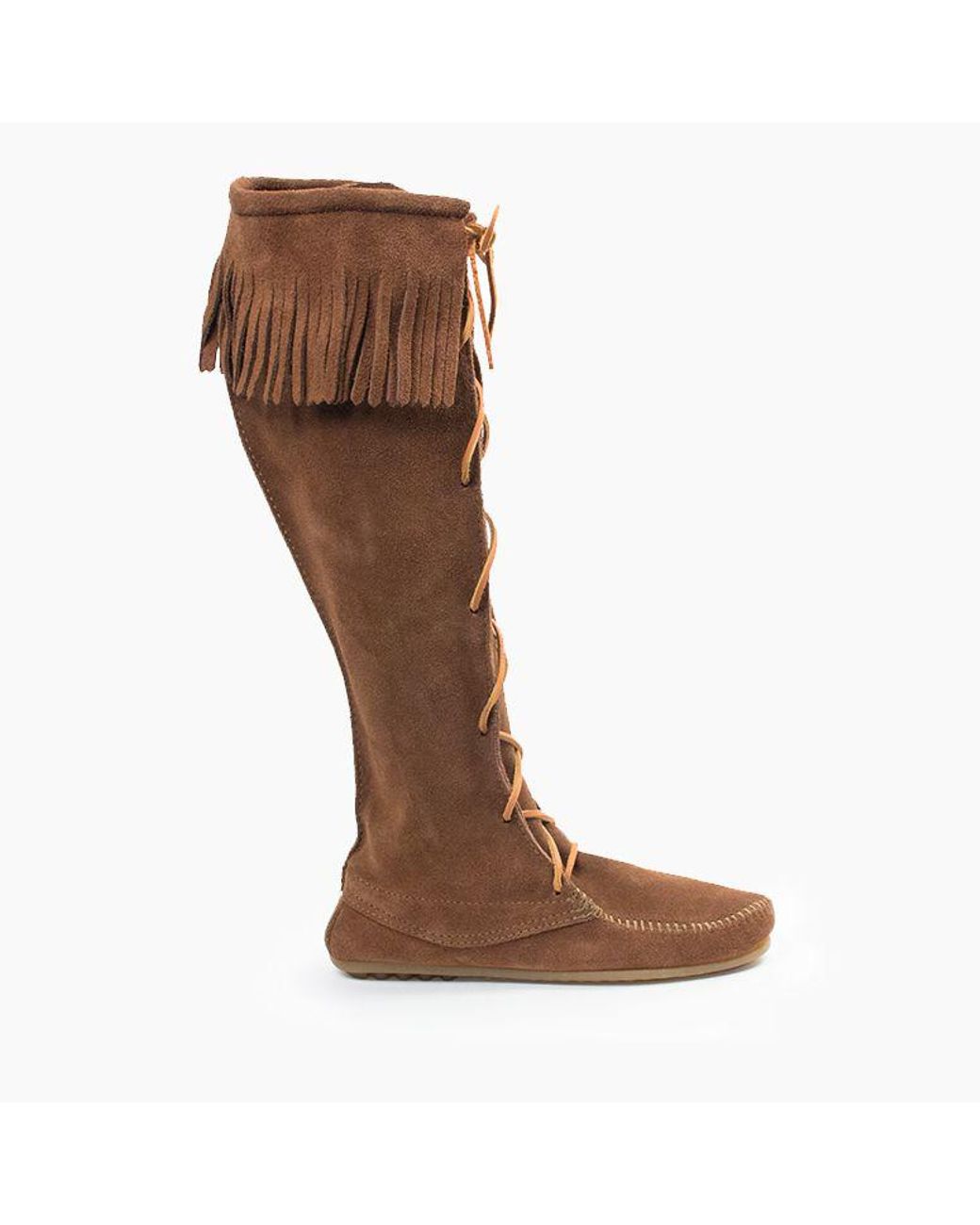 Minnetonka Front Lace Knee High Boot in Dusty Brown (Brown) - Lyst