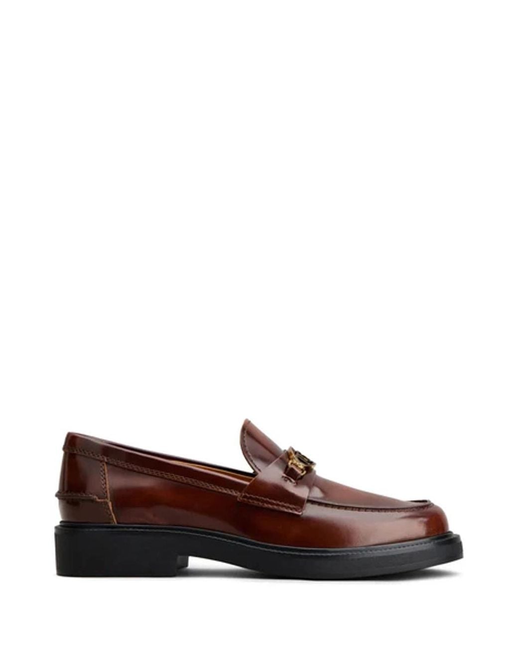 Tod's Brown Logo Plaque Leather Loafers