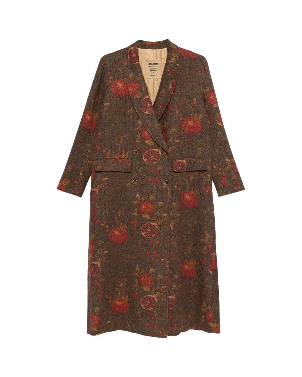 Uma Wang Brown Pomegranate-Print Double-Breasted Coat Tan