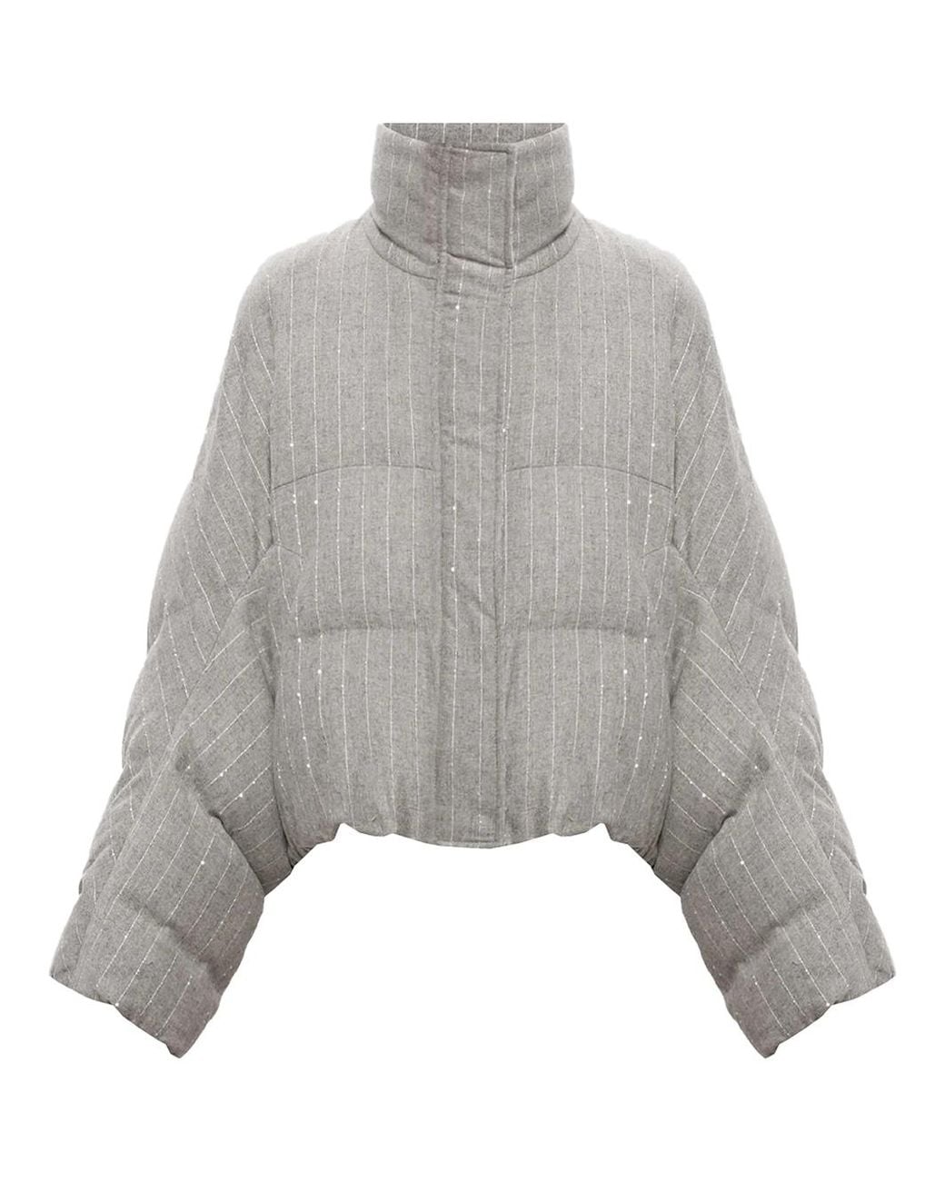 Brunello Cucinelli Gray Pinstriped Padded Jacket Light