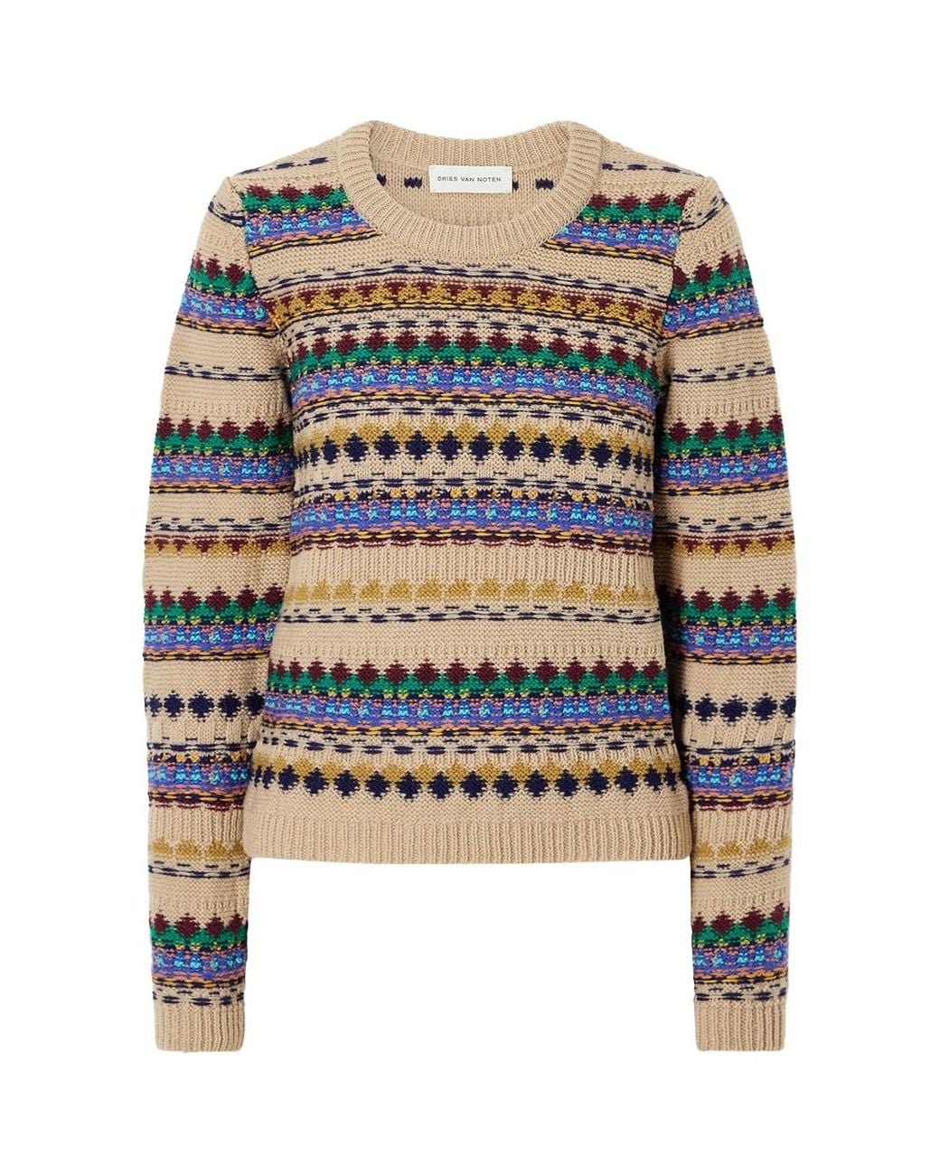Dries Van Noten Multicolor Jacquard Sweater Champagne