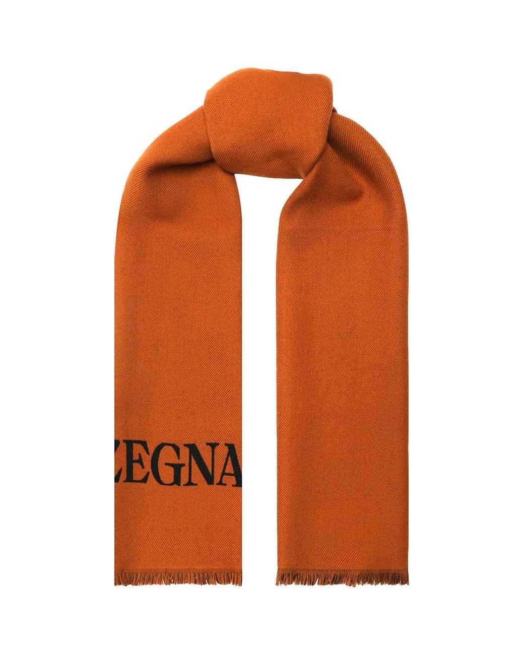 Zegna Orange Logo Wool Scarf for men