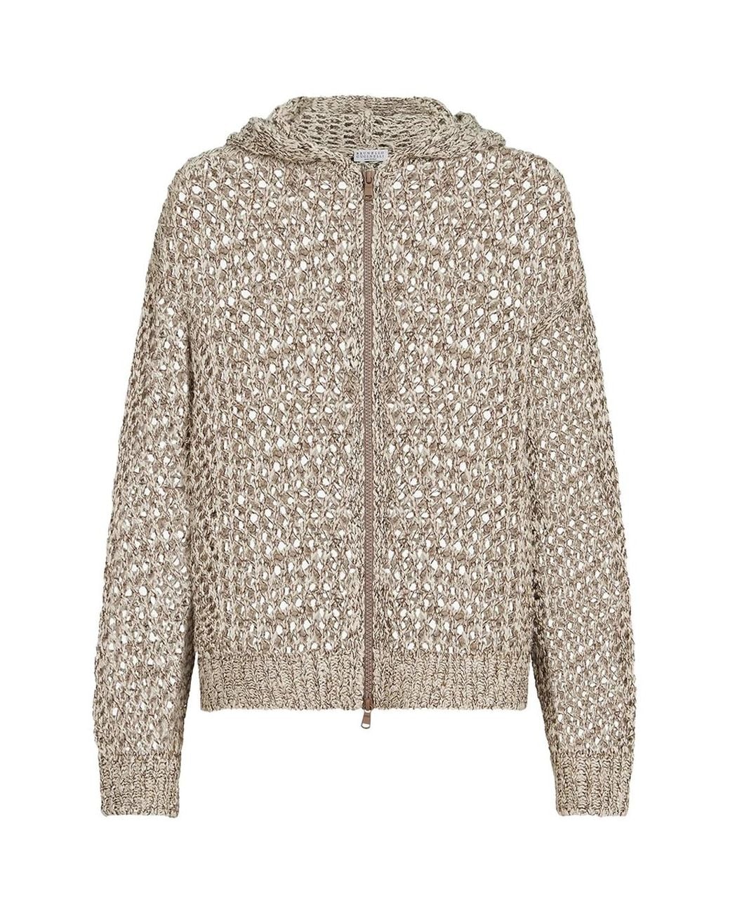 Brunello Cucinelli Natural Net Hooded Cardigan Rope