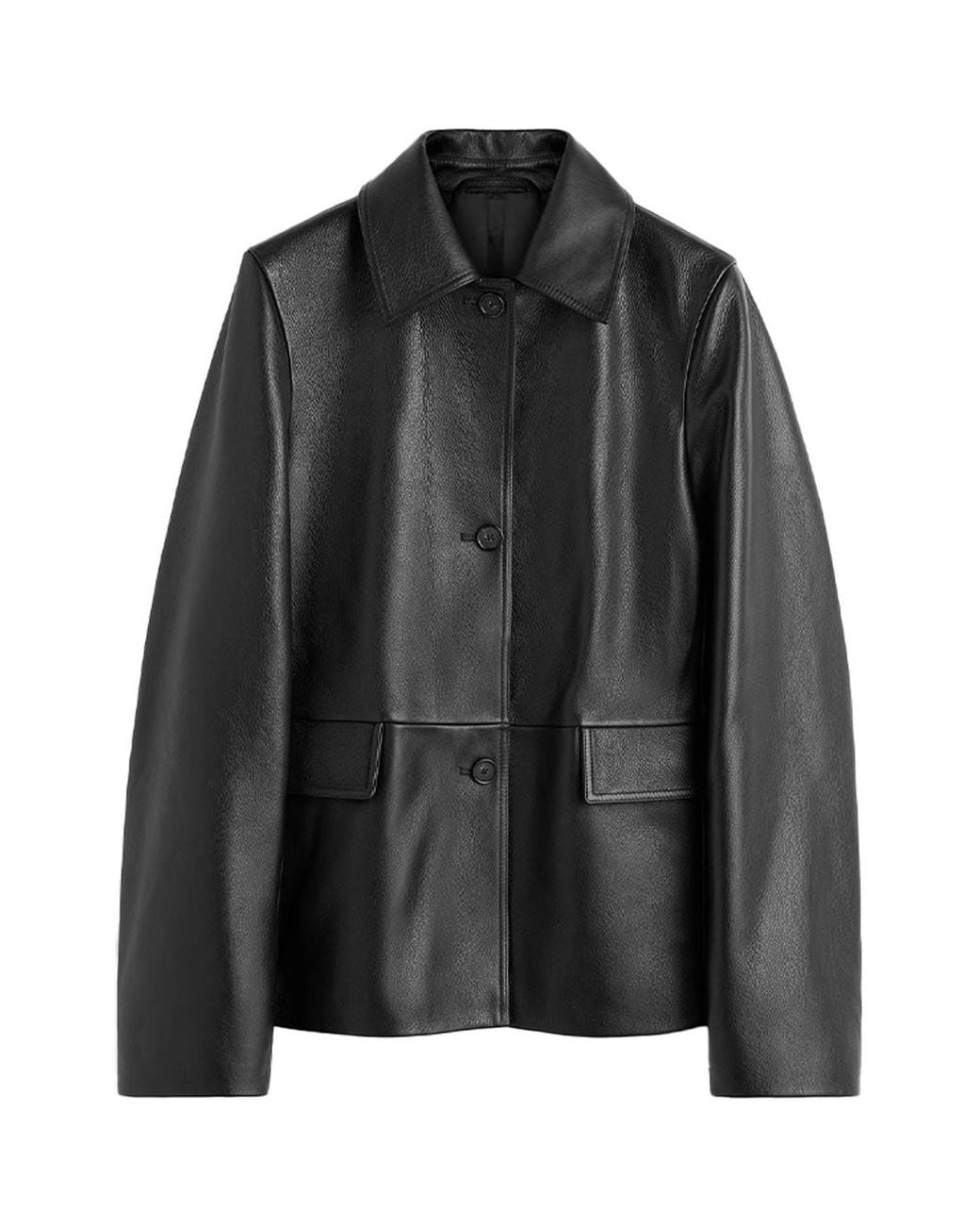 Totême Black Grained Leather Jacket