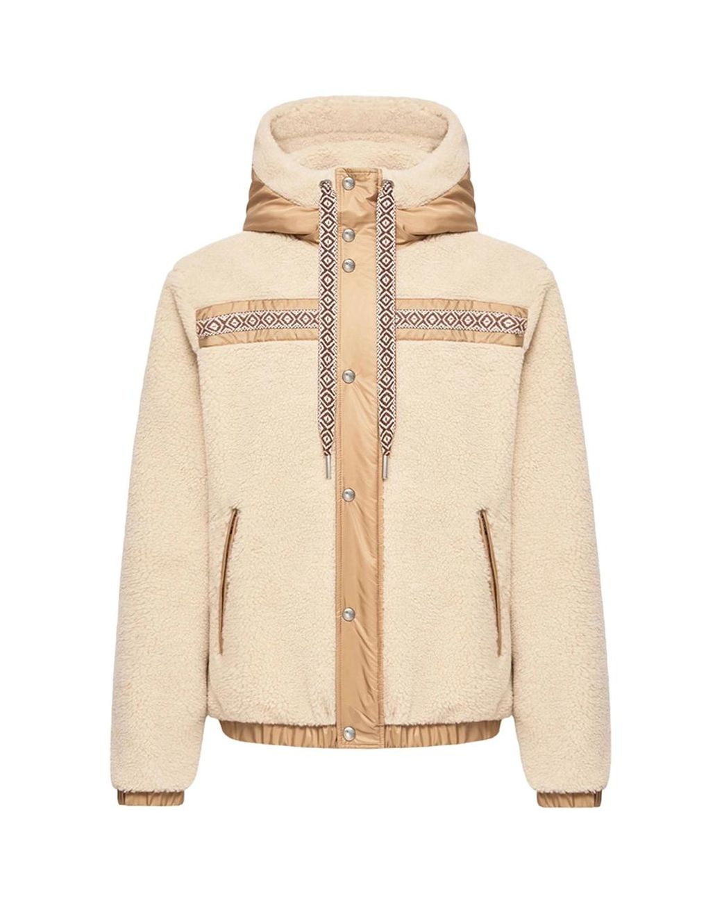 Moncler Natural Geometric Trim Teddy Hoodie L for men