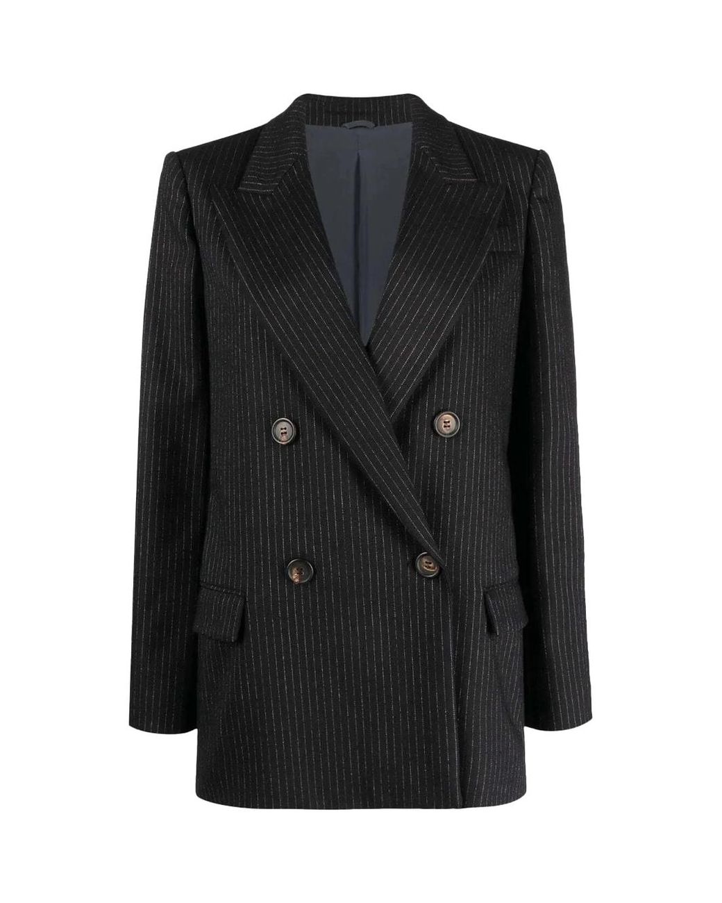 Brunello Cucinelli Black Wool Pinstripe Blazer