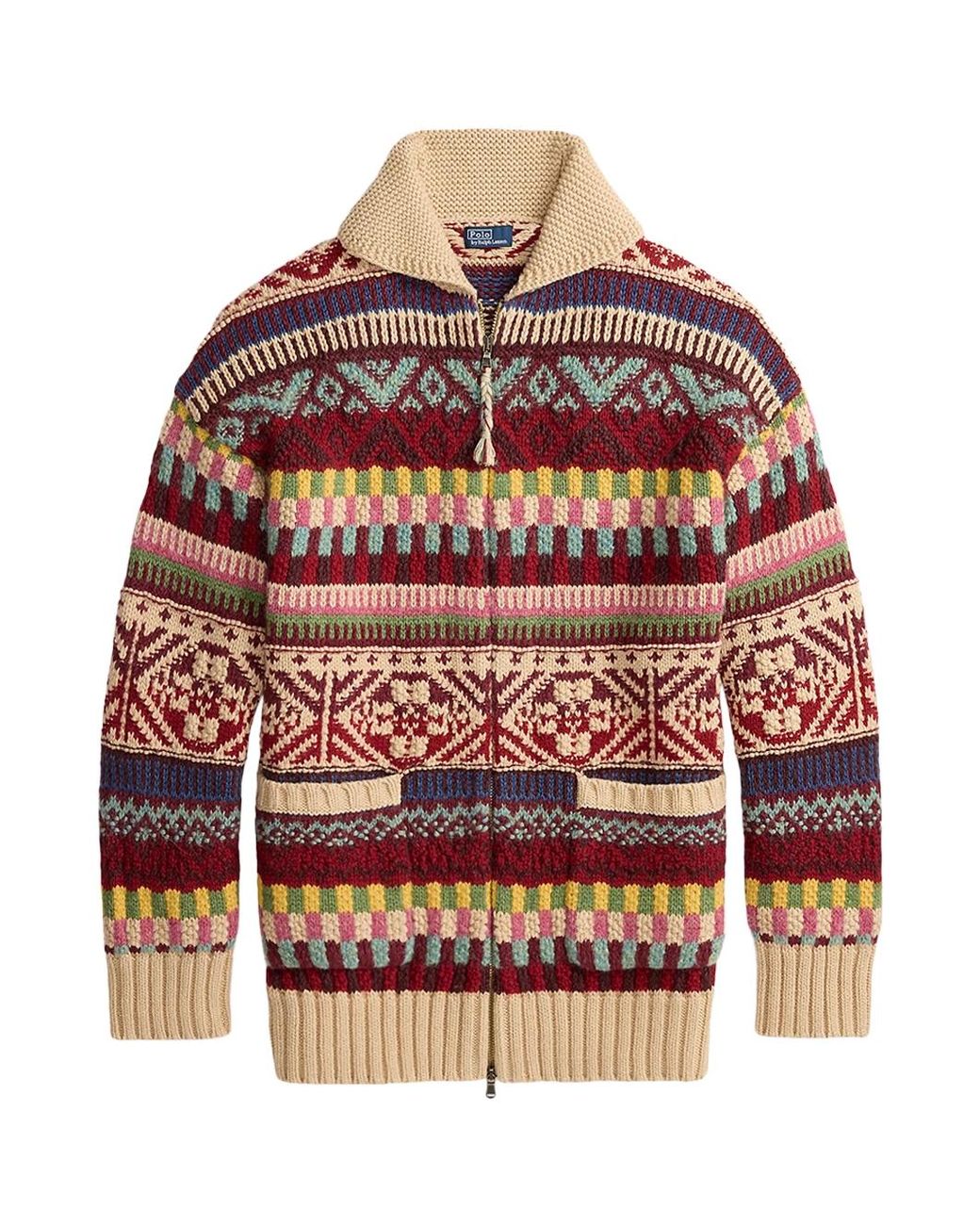 Ralph Lauren Red Polo Wool Cardigan Brick Multi