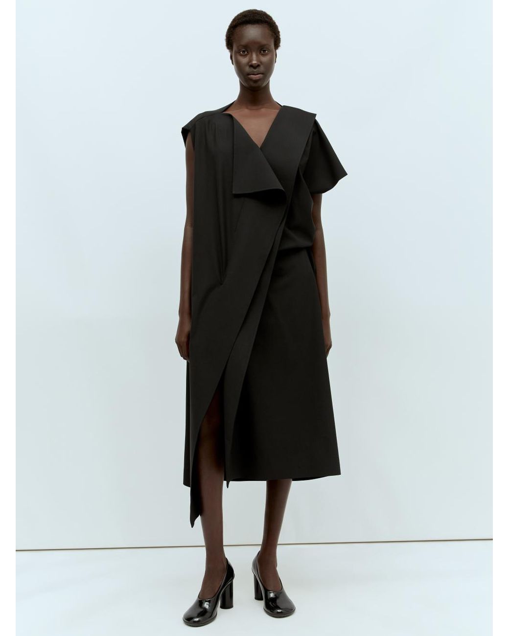 The Row Black Leonie Asymmetric Drape Dress