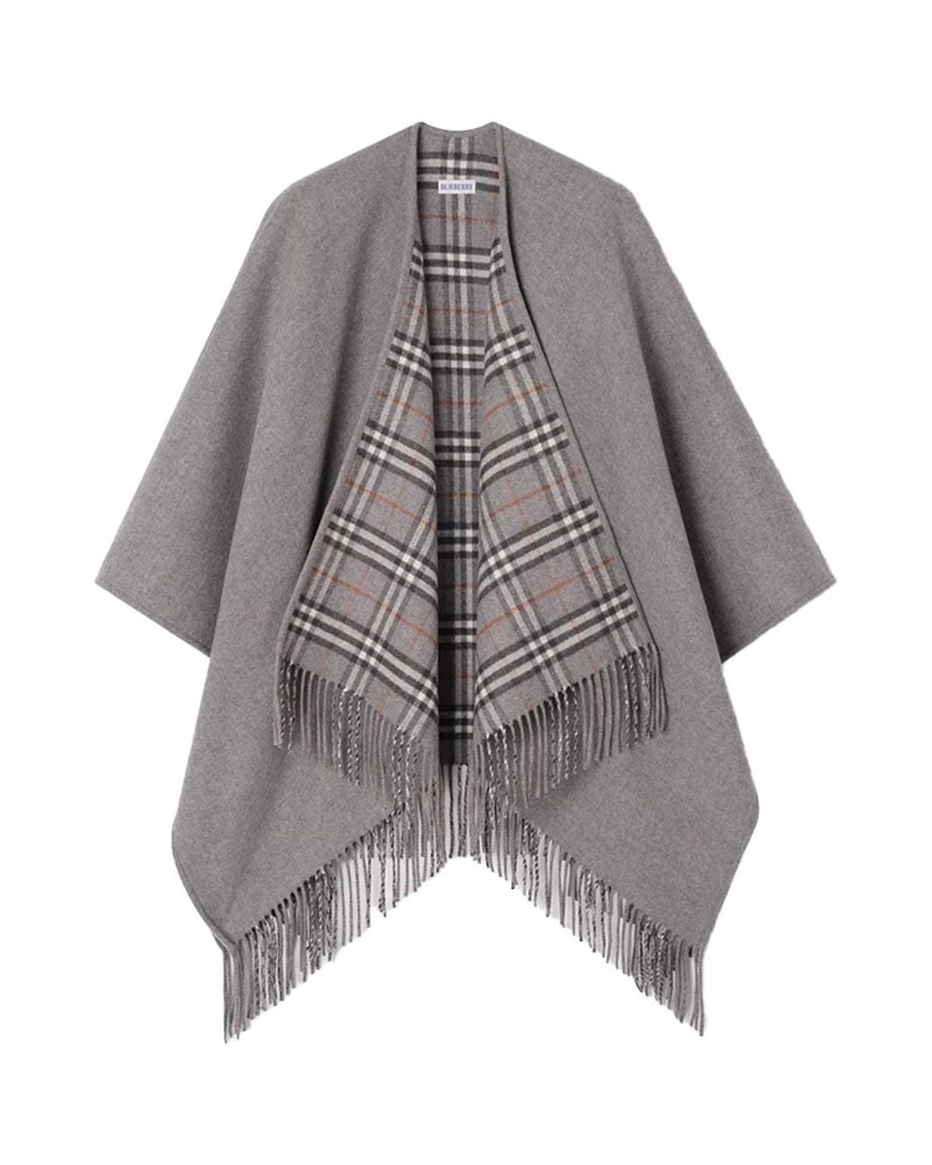 Burberry Gray Reversible Check Wool Cape