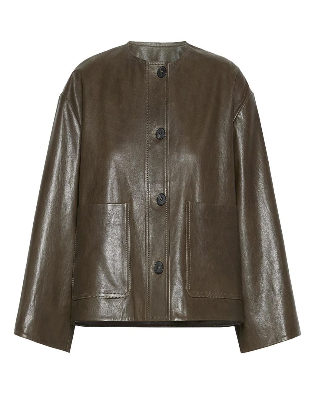 Weekend by Maxmara Green Boxy-Fit Nappa Leather Jacket Kaki