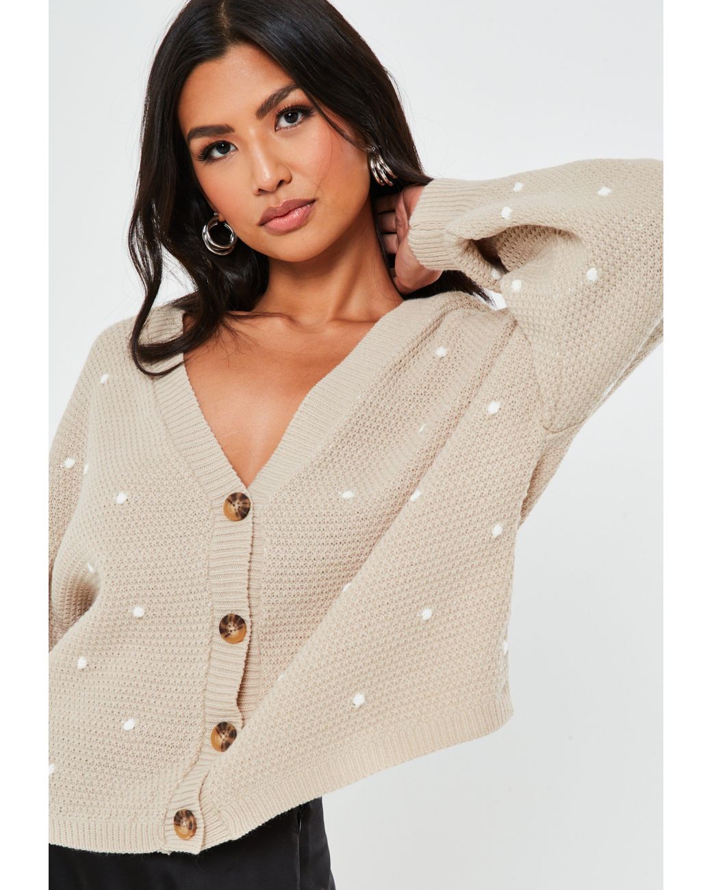 stone polka dot balloon sleeve cardigan