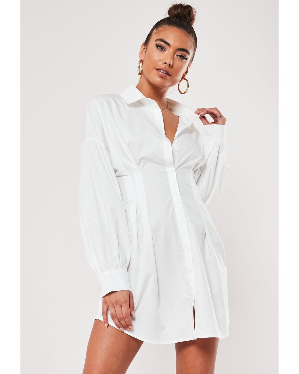 Poplin pleated waist shirt dress Clearance