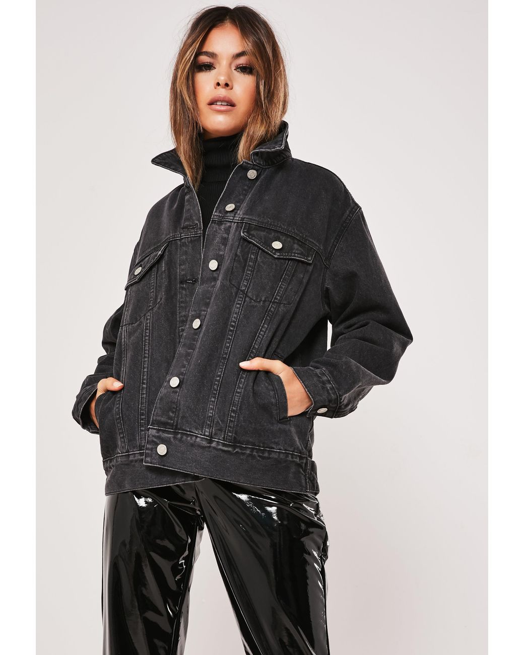oversized washed black denim jacket