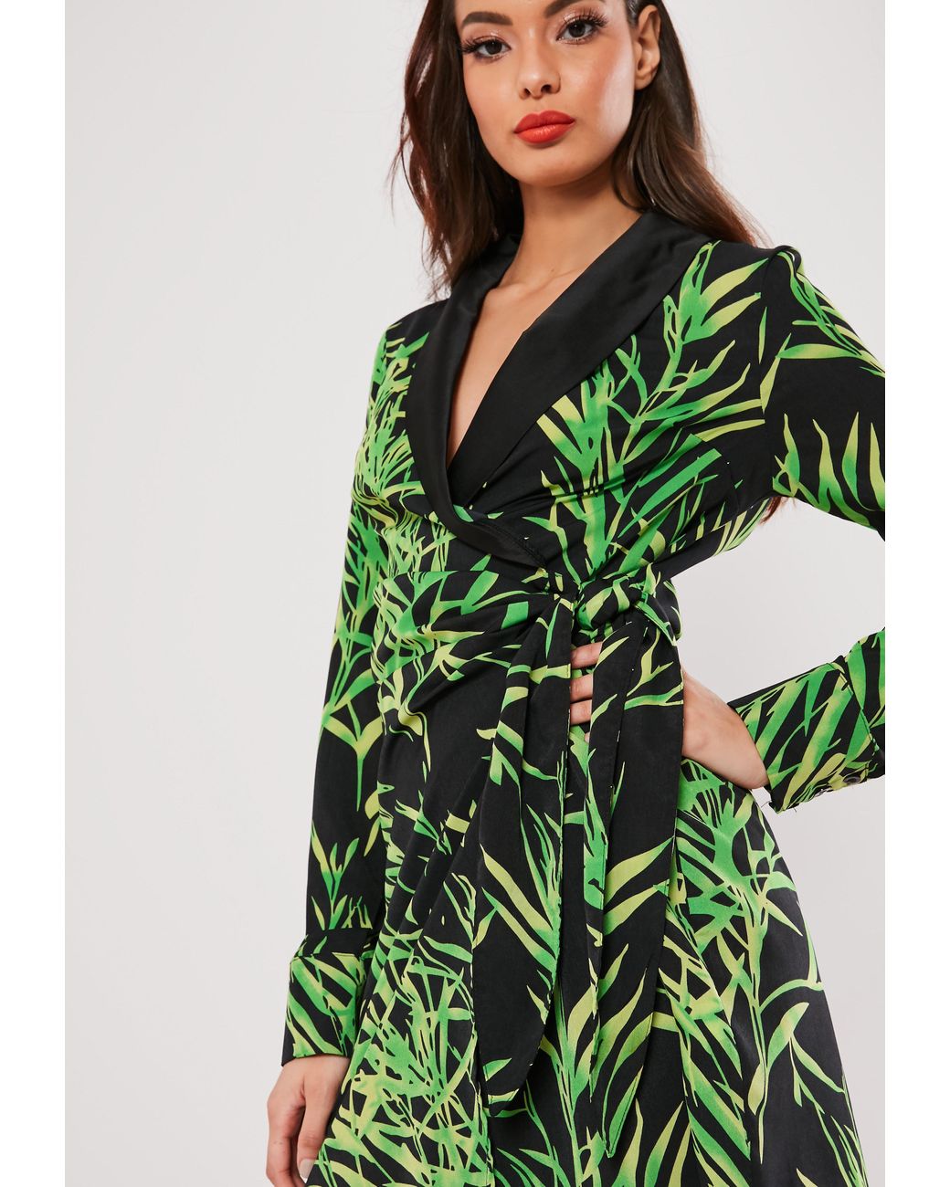 palm print wrap dress