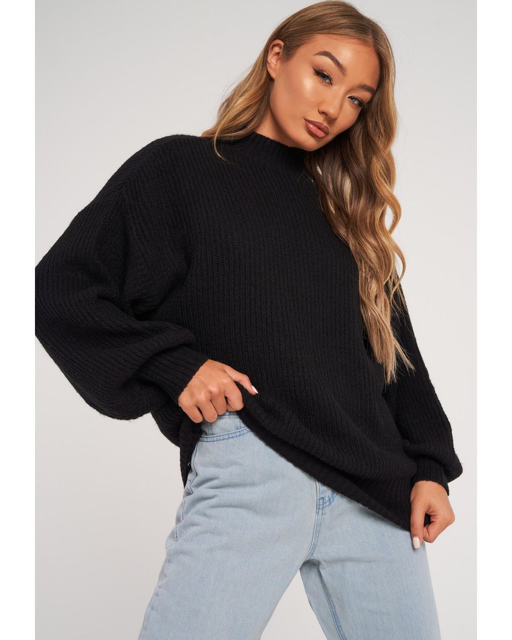 Missguided Synthetic Knit High Neck Boyfriend Jumper in Black - Lyst
