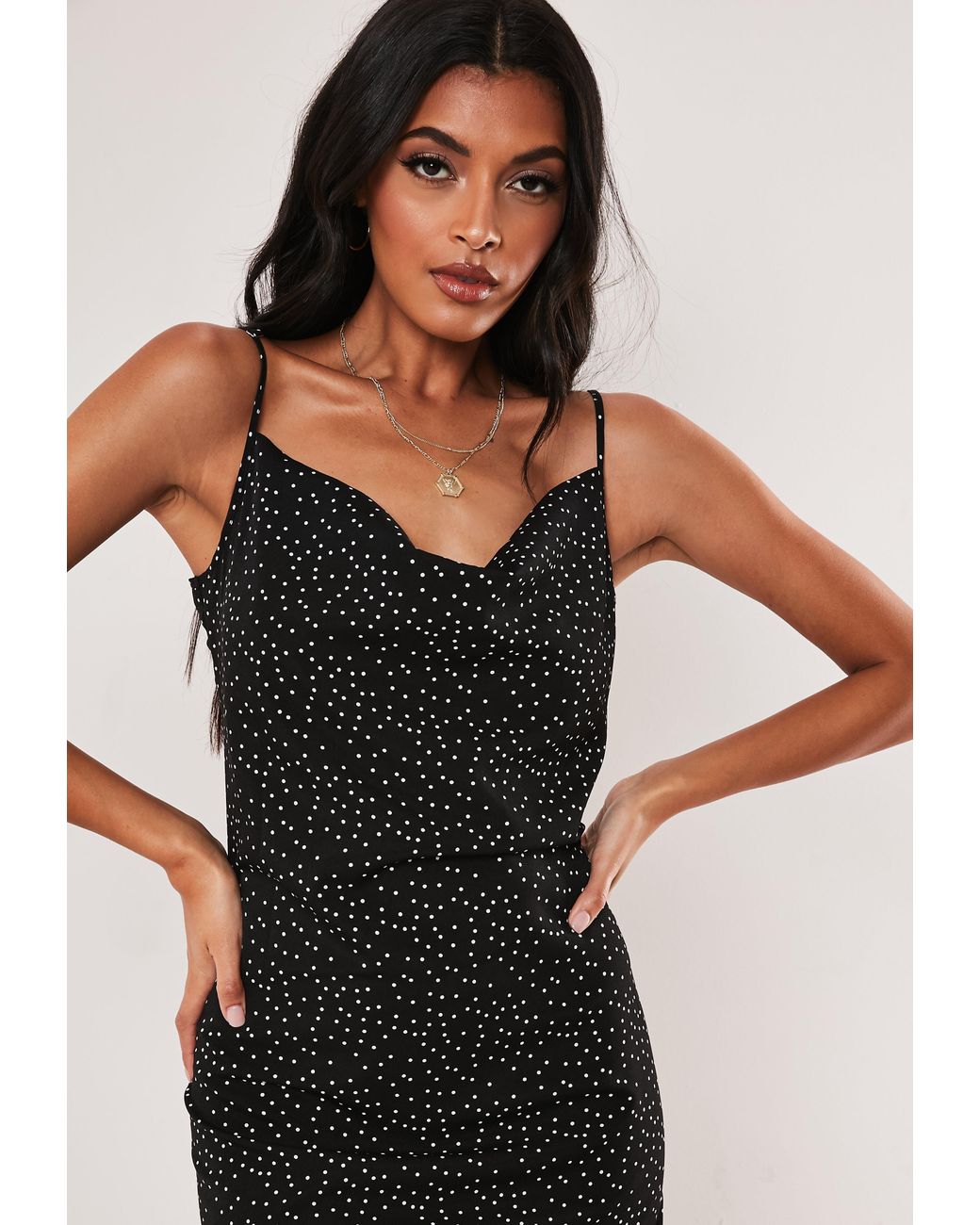 cowl neck polka dot dress